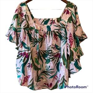 NWT Terra & Sky Tropical Floral Print Shirt 1X